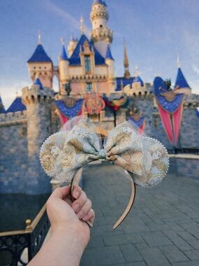 Beauty and the beast belle Floral Fairy Tale Bow Headband handmade mouse ears